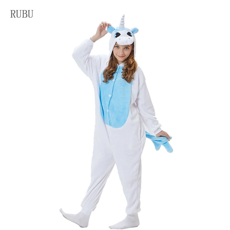 New Kids Kigurumi Panda Blanket Overalls Jumpsuit Baby Children Animal Unicorn Pajamas Onesie Cosplay Boy Girl Sleepwear Costume - Цвет: Blue Unicorn