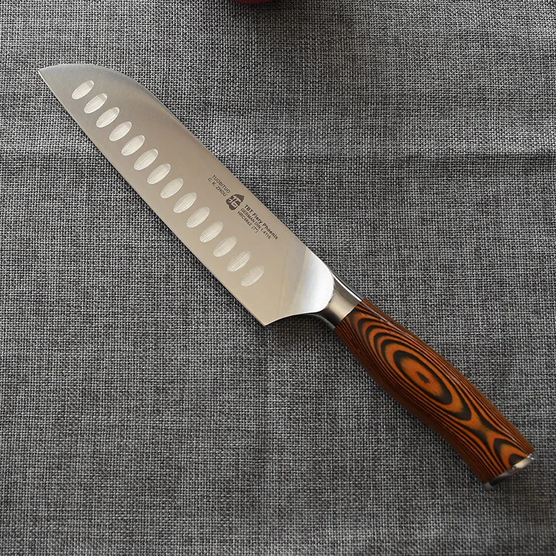 Very Nice 7 Santoku Knife Japanese Style Chefs Knife Cleaver Wooden Smooth Handle German steel X50