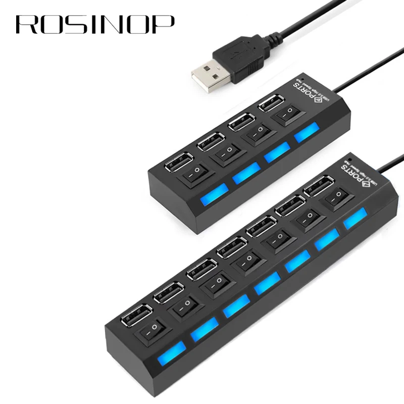 Rosinop мини мульти USB концентратор 3 0 4 7 портов разветвитель переключатель hab 2 с
