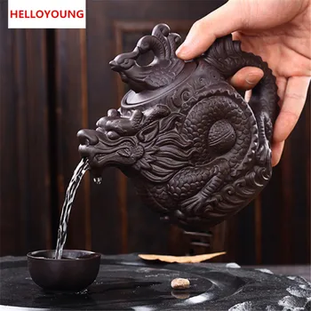 

CJ255 Ceramic teapot,Traditional Chinese Tea pot Dragon and Phoenix Tea kettle Premium tea infuser purple clay tea set