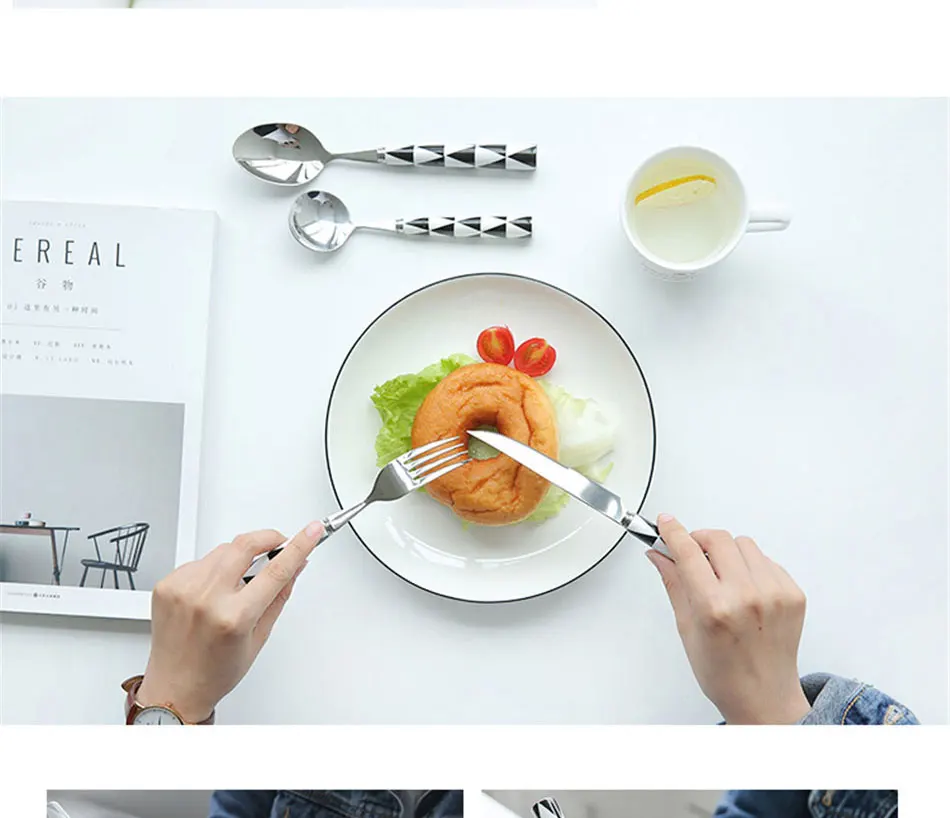 Europen Geometric Triangle Tableware Set Ceramic Cutlery Dinnerware Knife Fork Set Silver Luxury Cutleries Western Food Set 4pcs (7)