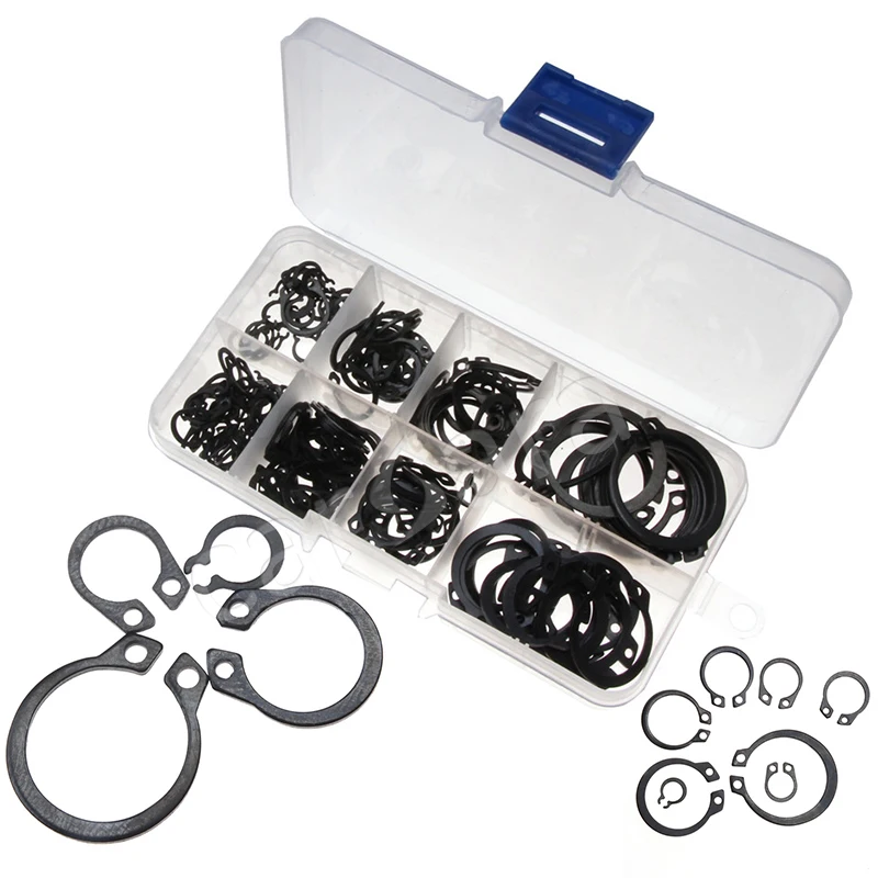160PCS External Retaining Black Ring Set Carbon Steel