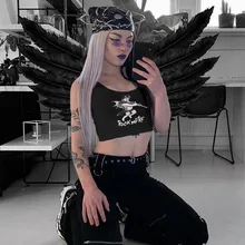 Черная модная крутая футболка женская летняя сексуальная без рукавов Сексуальная кроп топ полиэстер Нижняя футболка женская уличная