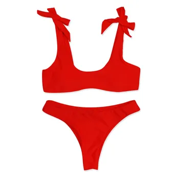 

sexy bikini 2019 mujer Pure color Camisole Bandage adjust Breast pad Swimming bikinis set swimwear women swimsuit biquini mayo