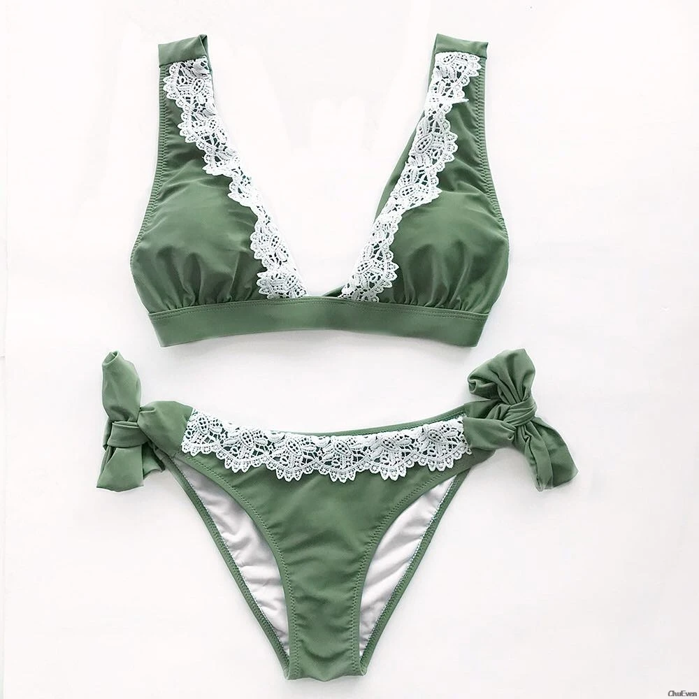 2018 Woman lace Bikini Set High Cut Soft Pad Spaghetti Strap Thong Swimwear Solid Brazilian Biquini Maillot De Bain Bath Suit |