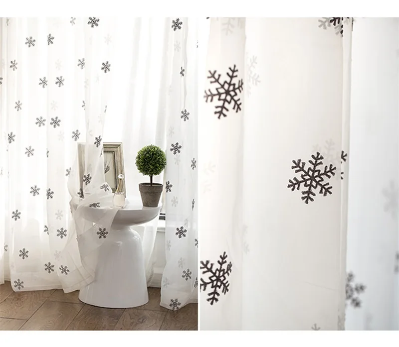 Белая Тюлевая занавеска с вышивкой «Снежинка» для гостиной, спальни, балкона, кухни, Короткая занавеска, зимняя драпировка P1574