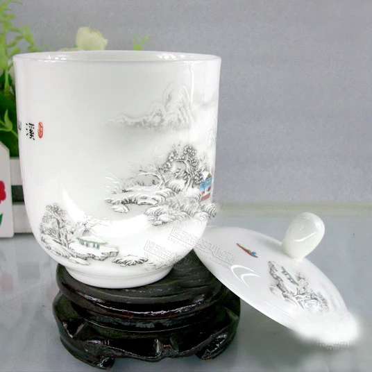 Керамическая чашка, Цзиндэчжэнь плоская чайная чашка с крышкой, офис индивидуальный расписанную чашку