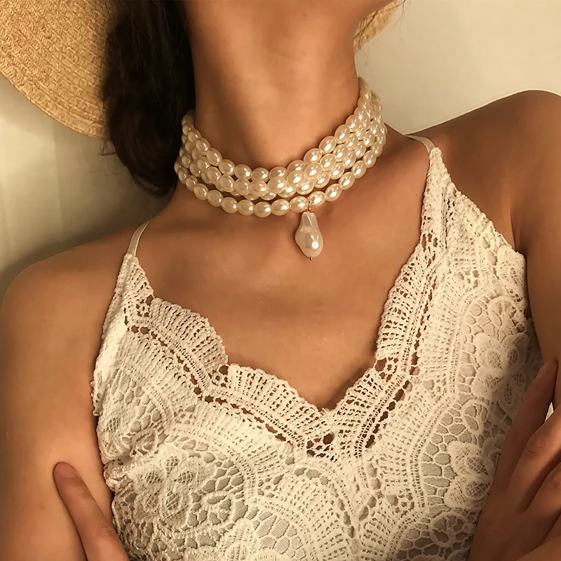 SRCOI, многослойное белое колье с искусственным жемчугом, массивное ожерелье для женщин, для вечеринки, свадьбы, невесты, простое ожерелье, макси воротник, колье