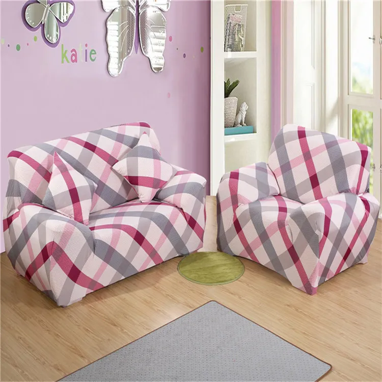 Pink Sectional Sofa Promotion-Shop For Promotional Pink Sectional SunnyRain Pink Checked Poyester Elastic Sofa Cover Printed Modern Sofa Cover For Sectional Sofa Couch Cover Machine Washable - Pink Sectional Sofa Promotion-Shop For Promotional Pink Sectional