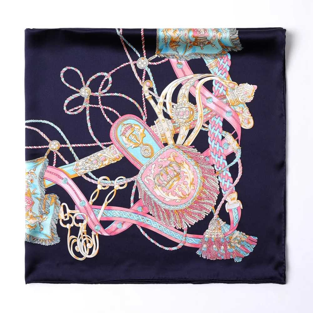 

Royal Horse Decor Prints Navy Luxury Large Square Silk Scarf Shawl Foulard 2018 Spring NEW Type 88x88cm