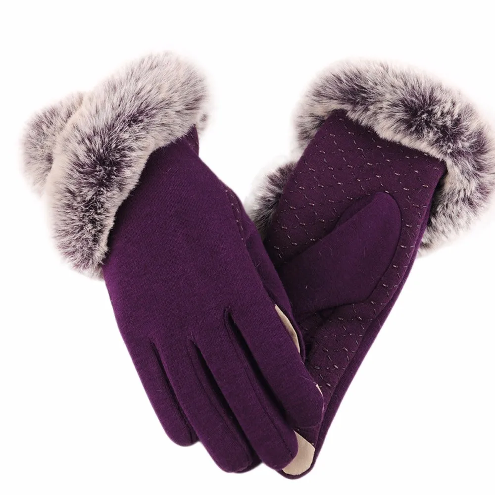 Перчатки для женщин, зимние теплые перчатки для женщин, смесь хлопка, полный палец, варежки для девочек, искусственная кожа, перчатки для улицы, Luvas De Invern#10 - Цвет: Purple