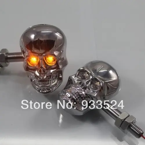 

Pair Skull Amber LED Turn Signals Light Indicator Blinker Universal 10mm Bolt Motorcycle Motorbike Bobber Chopper