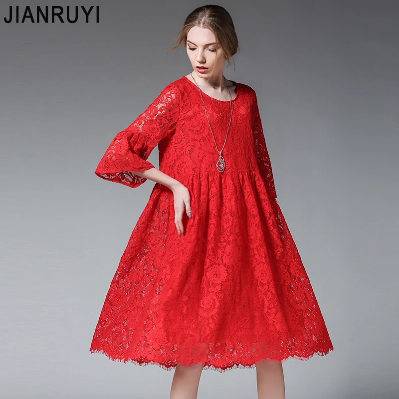 

JIANRUYI 2018MM Spring clothes Women Plus Size Auspicious red dress Lace Sexy Dress