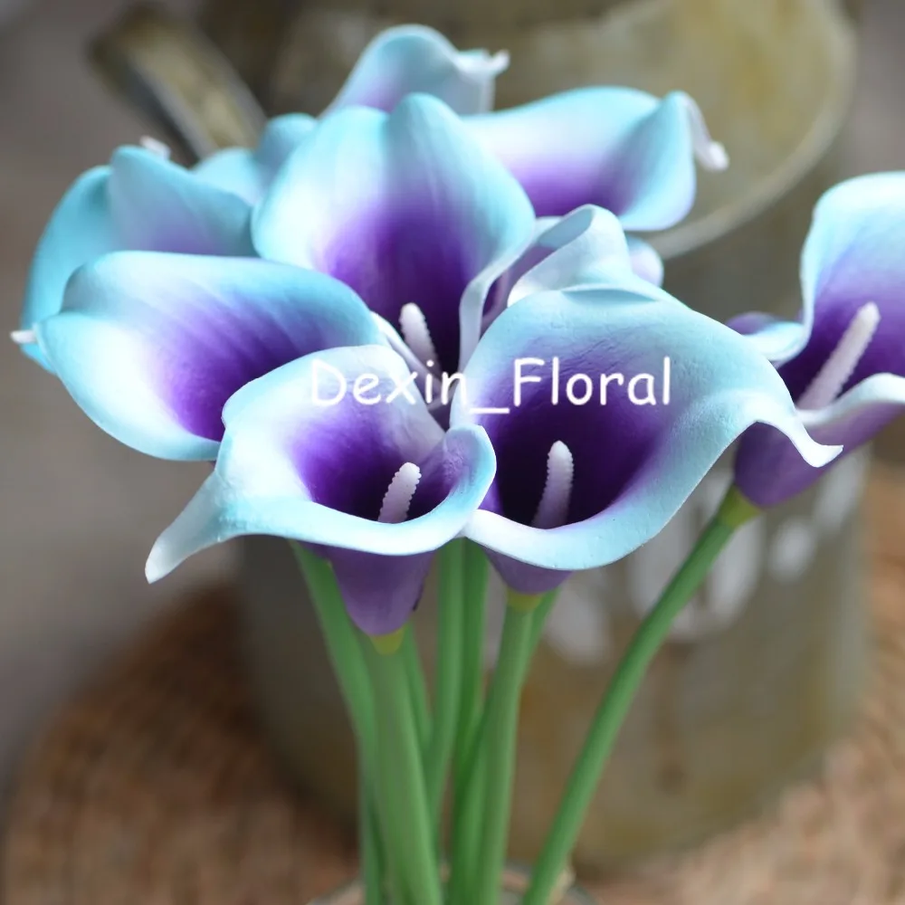 Aqua Blue Purple Picasso Calla Lilies Real Touch цветы для шелковых свадебных букетов свадебные