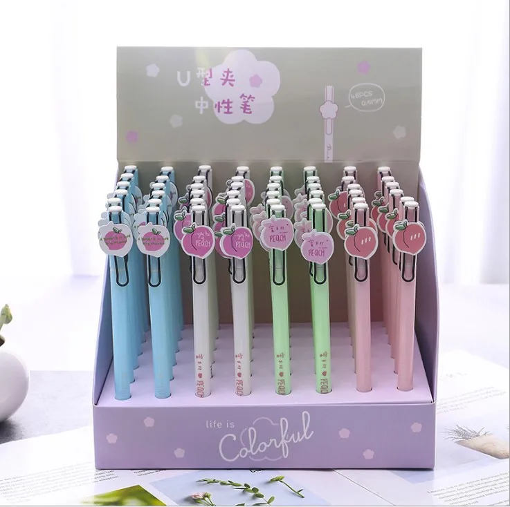 48pcs Writing Pen Black Gel Ink Pens Peach Pen for writing Cute stationery Kawaii Gift office school supplies 0.5mm