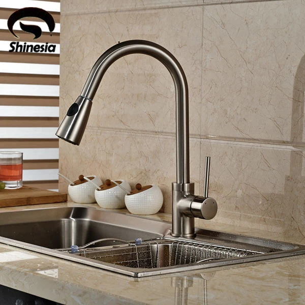 

Brushed Nickel Two Functions Kitchen Faucet Single Handle Pull Out Kitchen Mixer Tap