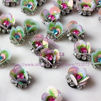 

La Belleza Pretty green pink mixed sequins rhinestones flowers clothing accesories 20 pieces/lot