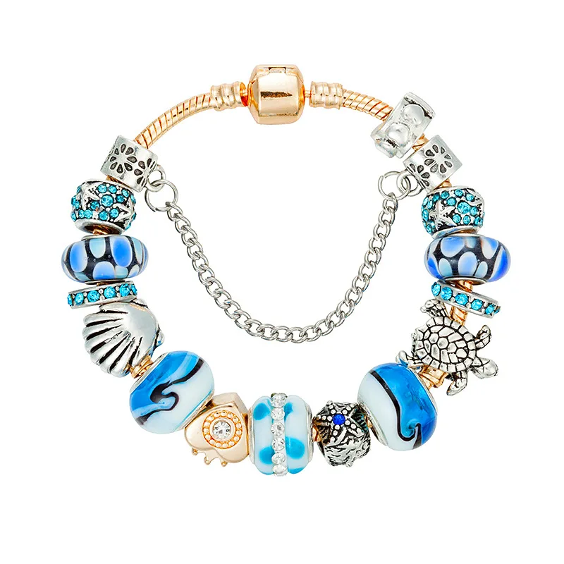

Ocean Series Gold Plated Bracelets&Bangles WithTurtles Heart Beads Bracelet Homme Fomme For Women Jewelry