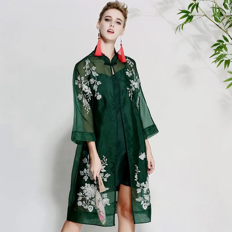 Vintage royal floral summer coats woman dress embroidery Windbreaker