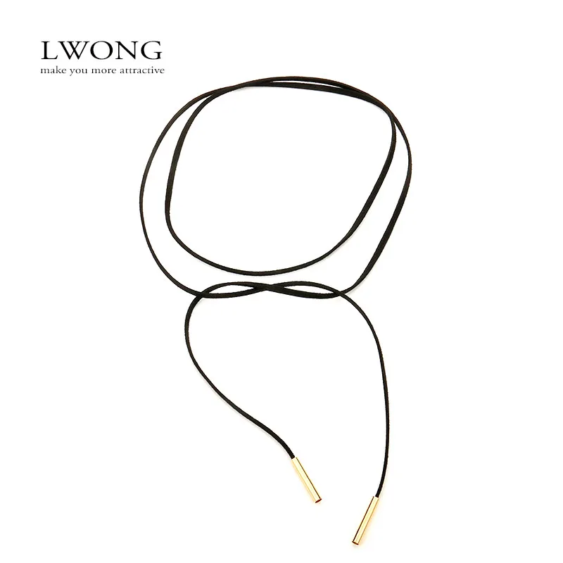 2016 New Fashion Black Suede Leather Wrap Choker Gothic Boho Tie Cord Velvet Chokers Necklace Jewelry for Women 150cm Length