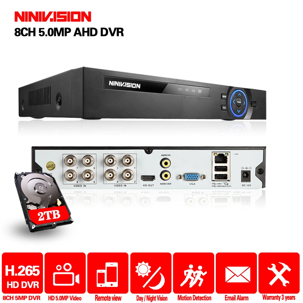 

NINIVISION 5MP AHD DVR 8ch 4ch Recorder Surveillance 2TB HDD AHD DVR 8ch 4ch Recorder Surveillance for Analog TVI CVI IP Camera