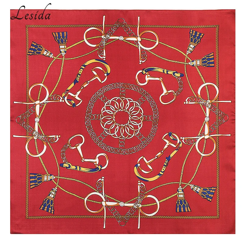 Женский шарф с кисточками и цепочкой роскошный брендовый из 100% шелка принтом