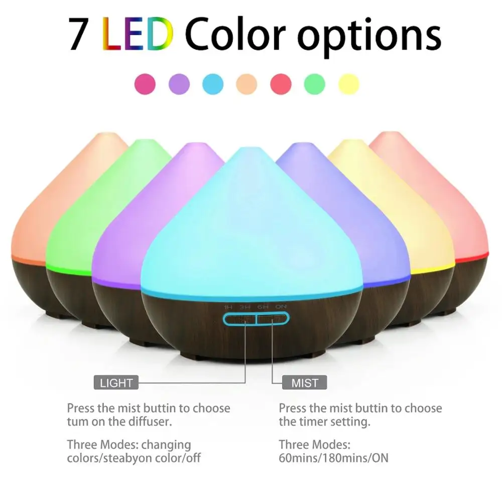 Günstige 300mL Luftbefeuchter Aromatherapie Ultraschall ätherisches öl diffusor 7 LED Farbe optionen holzmaserung Aroma diffusor