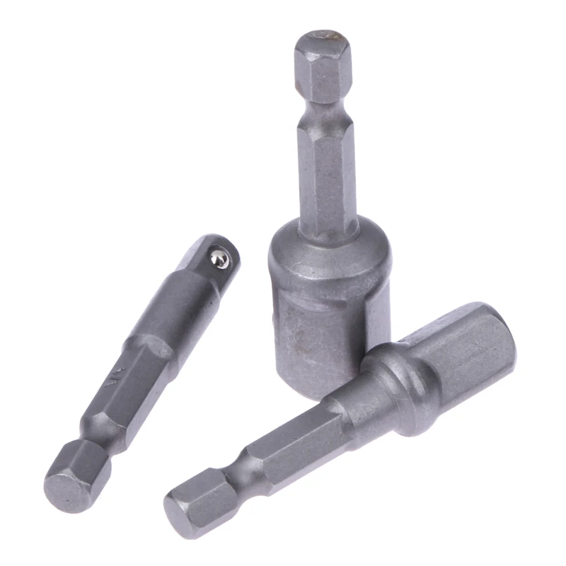 

3pcs Chrome Vanadium Steel Socket Adapter Set Hex Shank to 1/4" 3/8" 1/2" 50mm Long Extension Drill Bits Bar Hex Bit Set