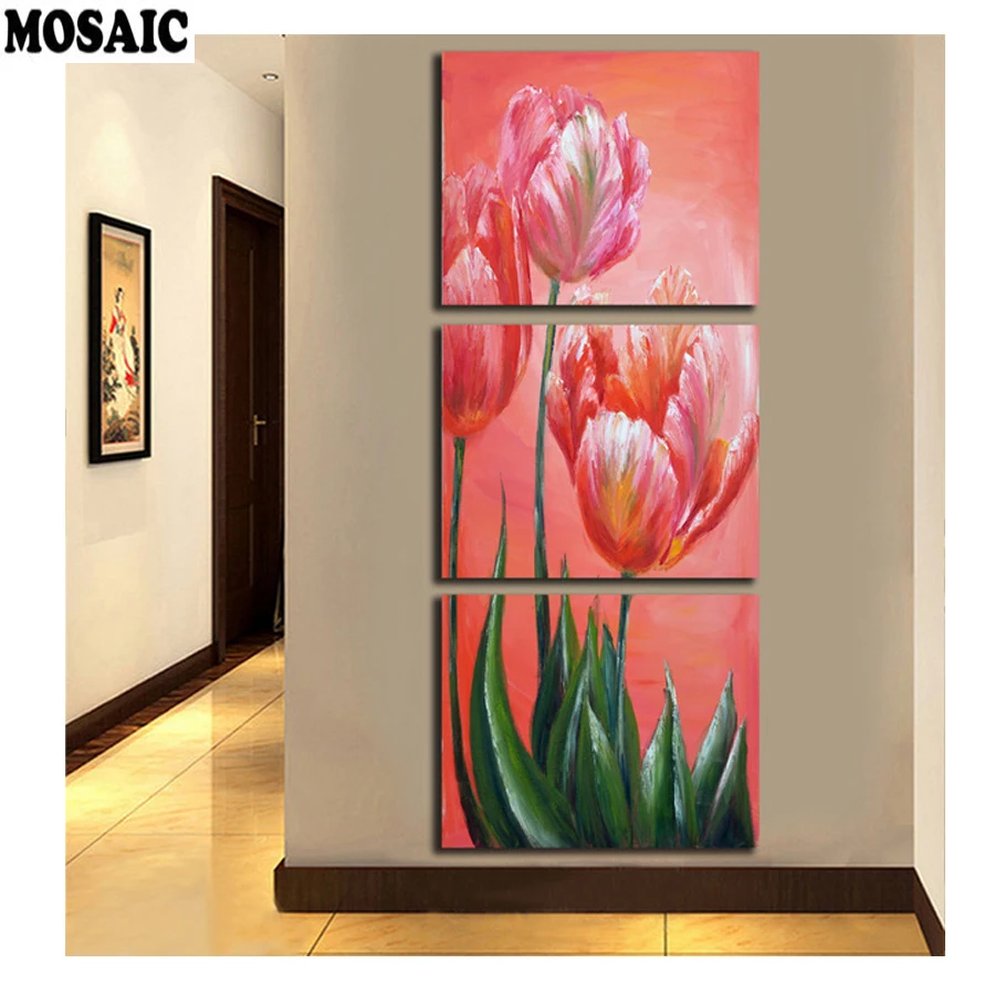 

diy diamond paintings 3pcs/set Europe Pink Flower Diamond Embroidery sale plant full display diamond cross stitch christmas