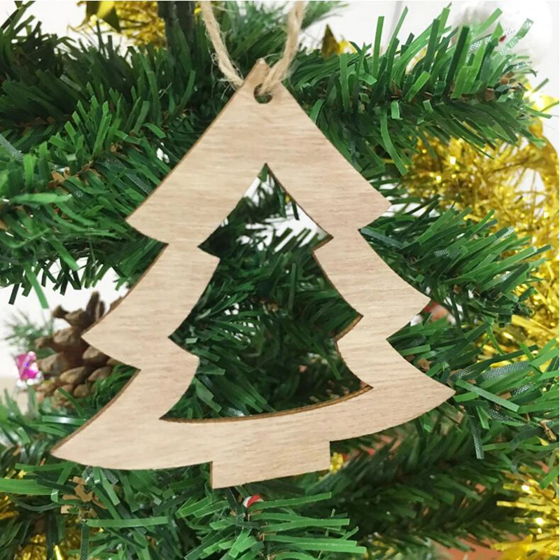 

10pcs DIY Natural material Wooden Chip Hanging Ornaments Pendants Christmas Gifts Decorations with Christmas tree/star/love
