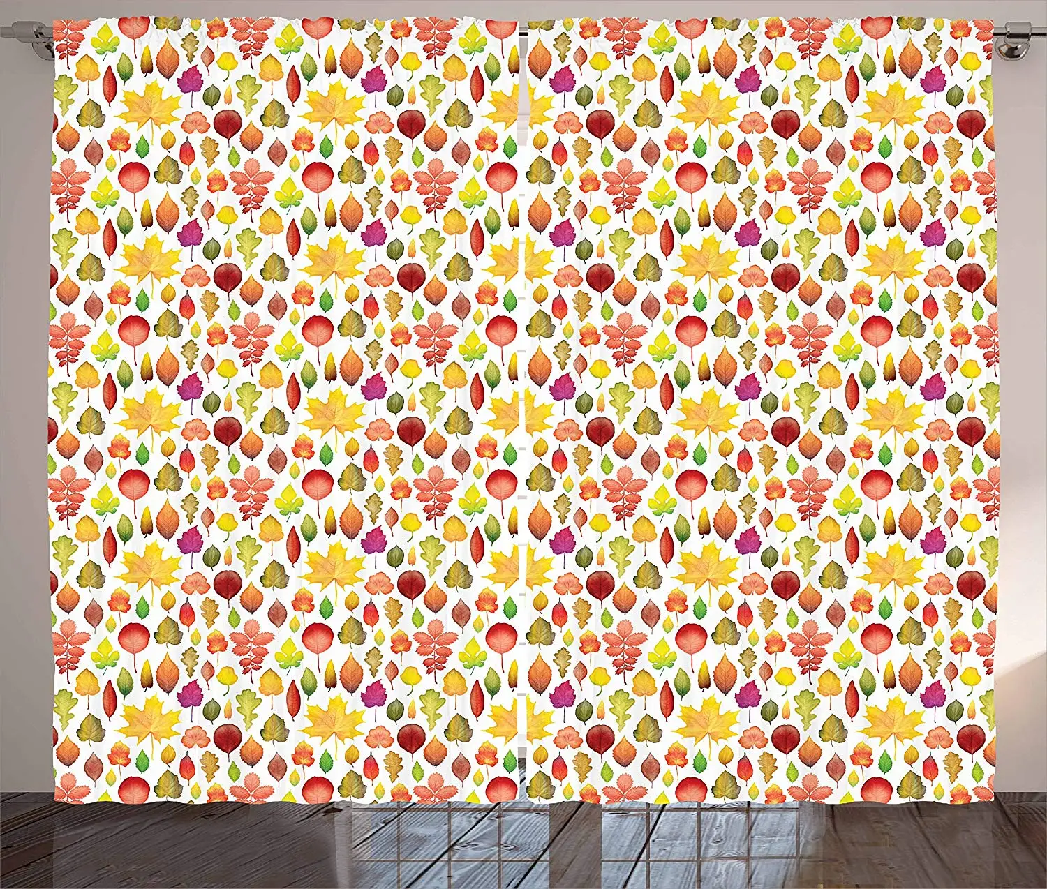 

Autumn Curtains Lively Colored Leaves of Various Different Trees in The Fall Season Woodland Theme Living Room Window Drapes