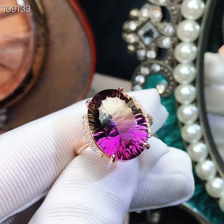 [MeiBaPJ Dream Cut Природный Аметрин драгоценный камень модное кольцо для женщин Настоящее 925 пробы серебряный прекрасный брелок вечерние ювелирные изделия