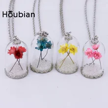 Houbian бутылка желаний стеклянный цветок ожерелье длинная стеклянная ваза бусы кулон с высушенным цветком ожерелье для женщин