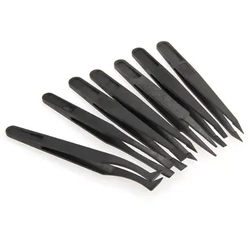 

THGS 7 x Tweezers Set Antistatic Hard Plastic Repair Tool Black
