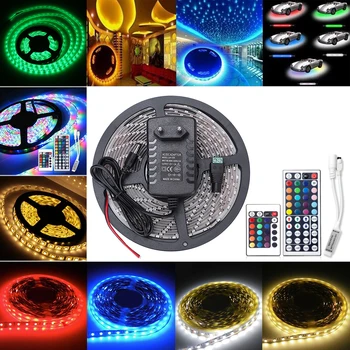 

TSLEEN DC12V LED Strip 5 Meter Flexible light LED Strip Light RGB Color,LED Strip 5050 RGB 24/44Key controller+12V Power adapter