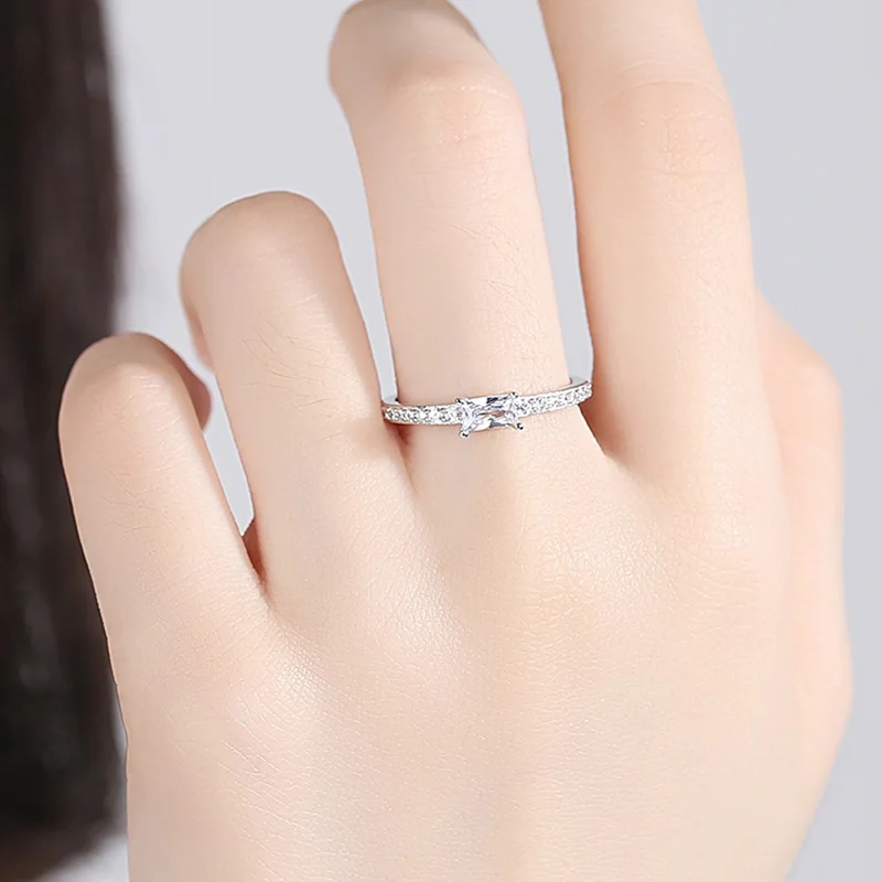 BELAWANG натуральная Настоящее серебро 925 проба 4 когти квадратный чистый Чешский хрусталь палец кольца для женщин Роскошные модные ювелирные изделия