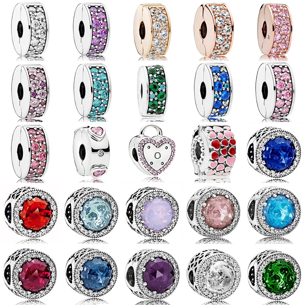 

2018 NEWEST 100% 925 Sterling Silver Clip Charm Radiant Hearts Multicolor Clear Cz Rose Gold Bead Fit DIY Bracelet Wholesale