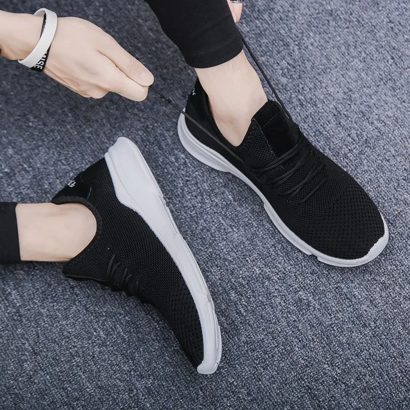 Spring and summer Popular Men fashion Casual Shoes Breathable Male sneakers adult Non-slip Comfortable Footwear 3 colors - Цвет: black