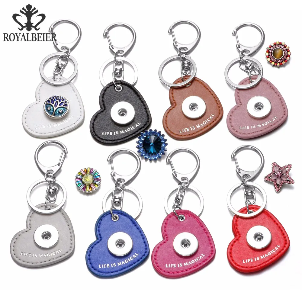 

RoyalBeier 8Colors Women KeyChain Fit Snap Button Love Heart Shape DIY Jewelry Keychain Key Rings 8PCS High Quality Keychains 02