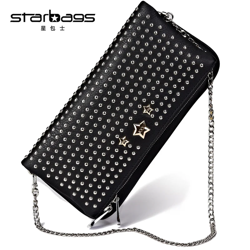 

starbags Hot Multifunction punk style handmade metal rivet two-chain flap messenger bag shoulder bags