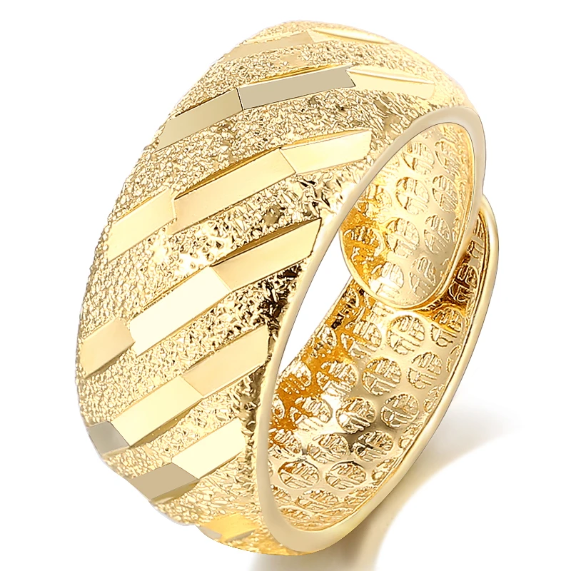 

Resizeable Classic Gold Color Stripe Wedding Engagement Rings for Men Women