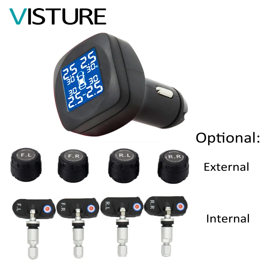 TPMS Car Tire Pressure Alarm Monitor System 4 External / Internal Sensor Alarm for hyundai honda toyota tyre gauge meter T05