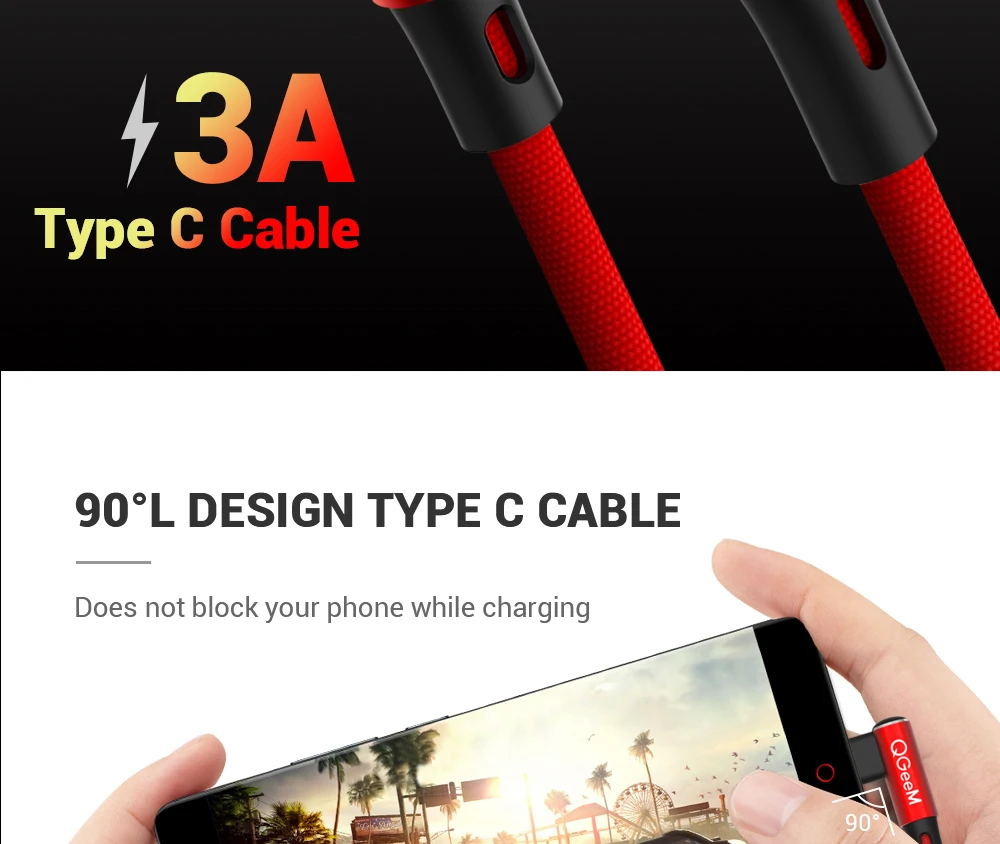 QGEEM usb type C кабель для samsung Note 8 S8 Xiaomi Mi 90 градусов сотовый телефон type C кабель для быстрой зарядки USB C кабель для зарядного устройства