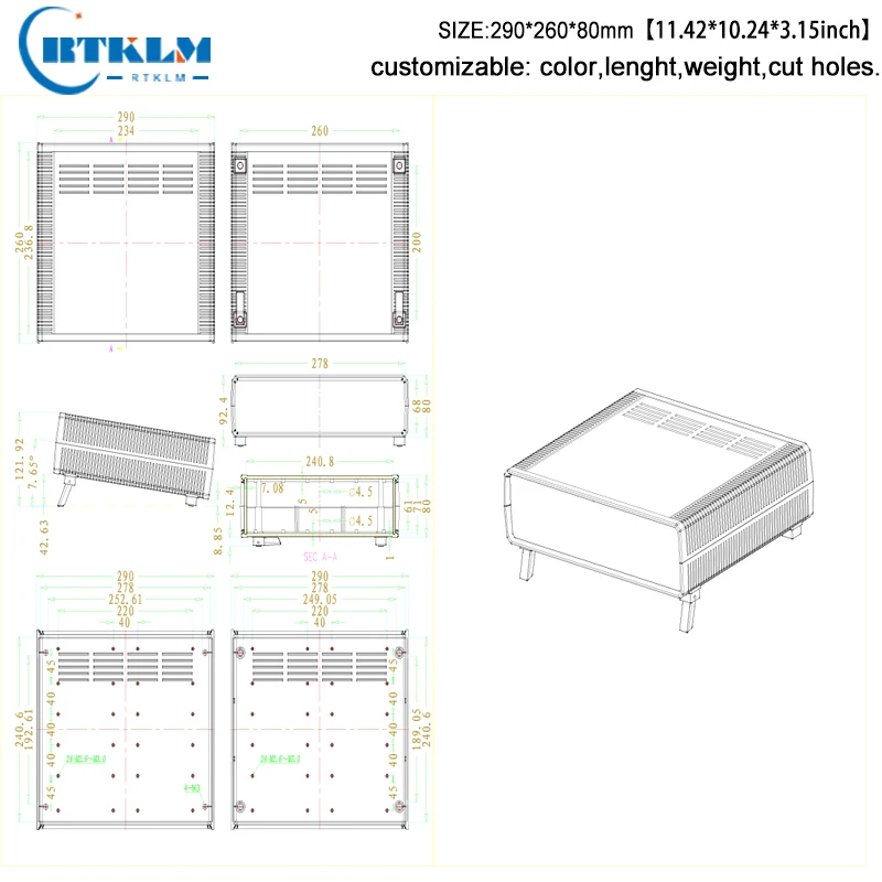 Plastic box for electronic project junction box ABS custom plastic enclosure 290*260*80mm diy instrument case speakers enclosure