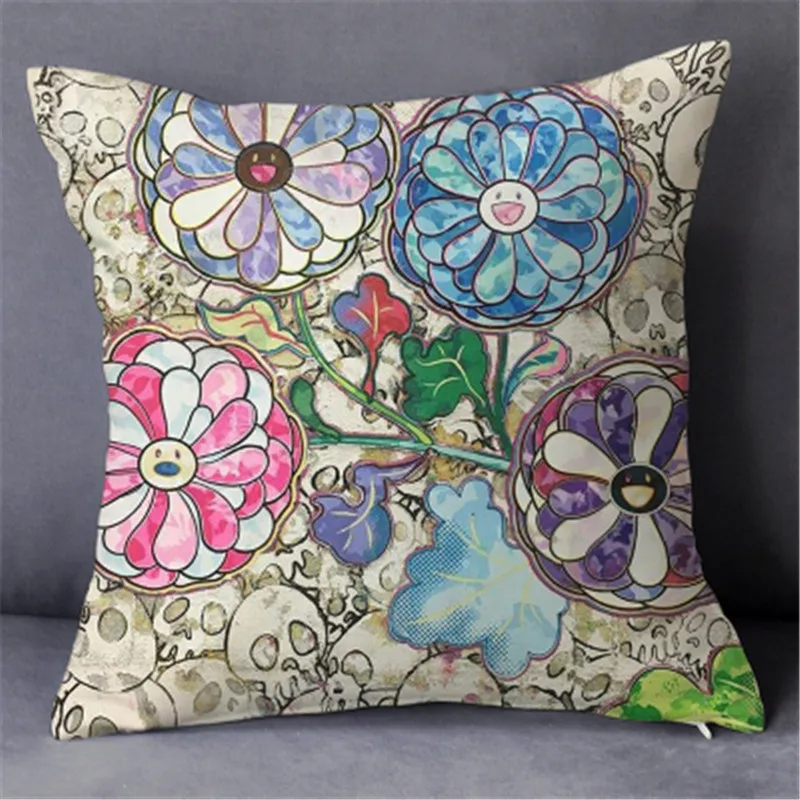 OriginalFake KAWS Takashi MURAKAMI Abstraction Graffiti Flower Down Cushion Creative Home ...