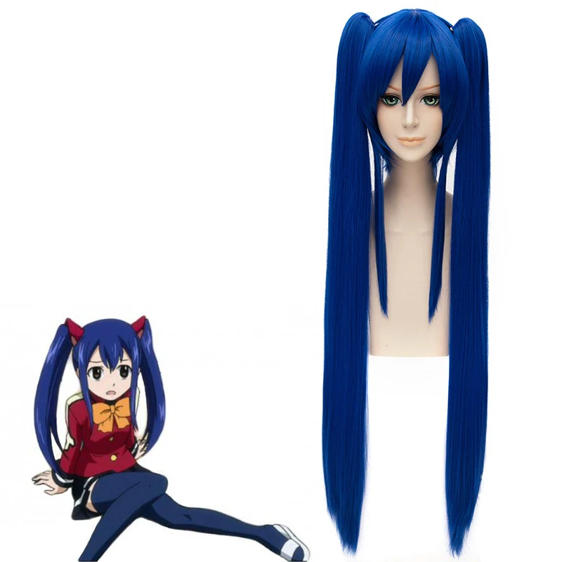 

Wendy Marvell Cosplay Wig 2018 Fairy Tail Final Series TV Anime Blue Long Straight Pigtails Synthetic Hair
