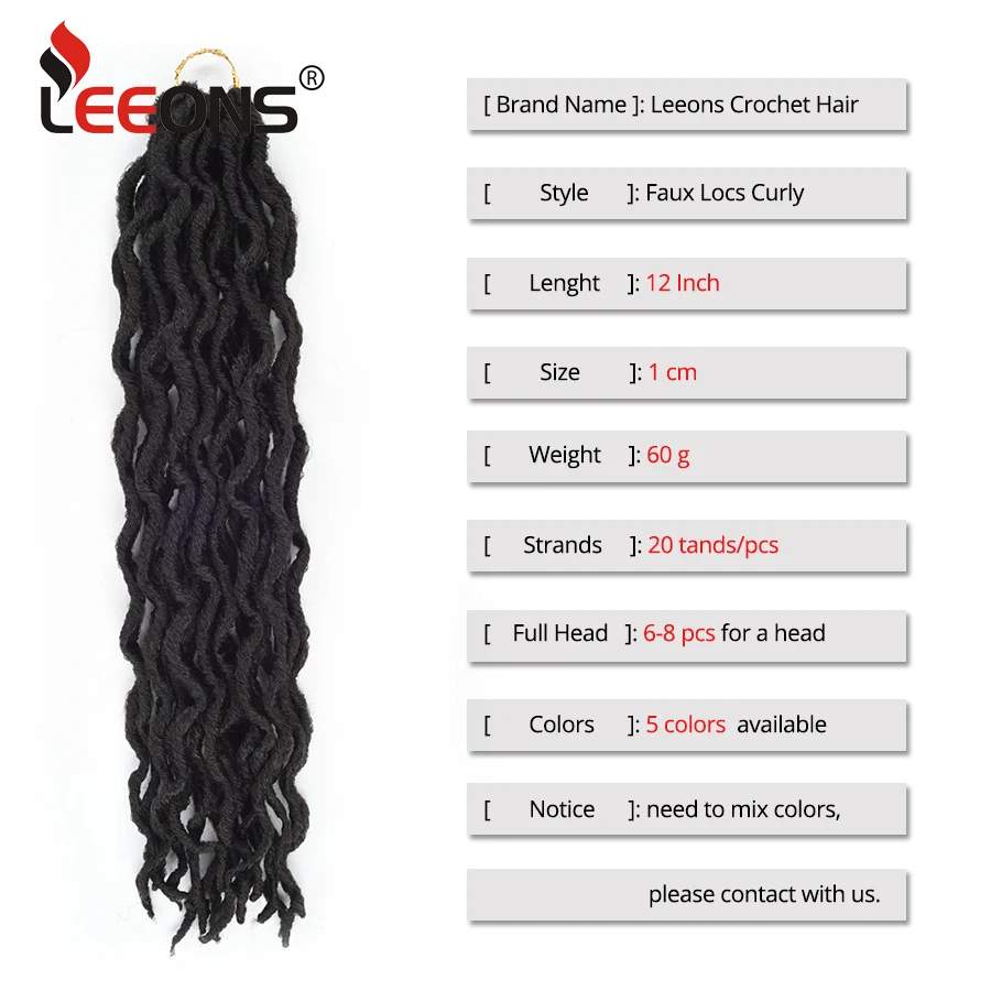 Leeons Kanekalon Crochet Hair Braids 12 Inch Faux Locs Synthetic Hair Pre Loop Crochet Hair Curly Goddess Nu Locs Brown Black
