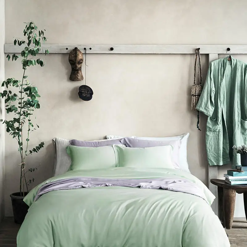 Solid Color Summer Soft Tencel Silk Bedding Set King Size Queen