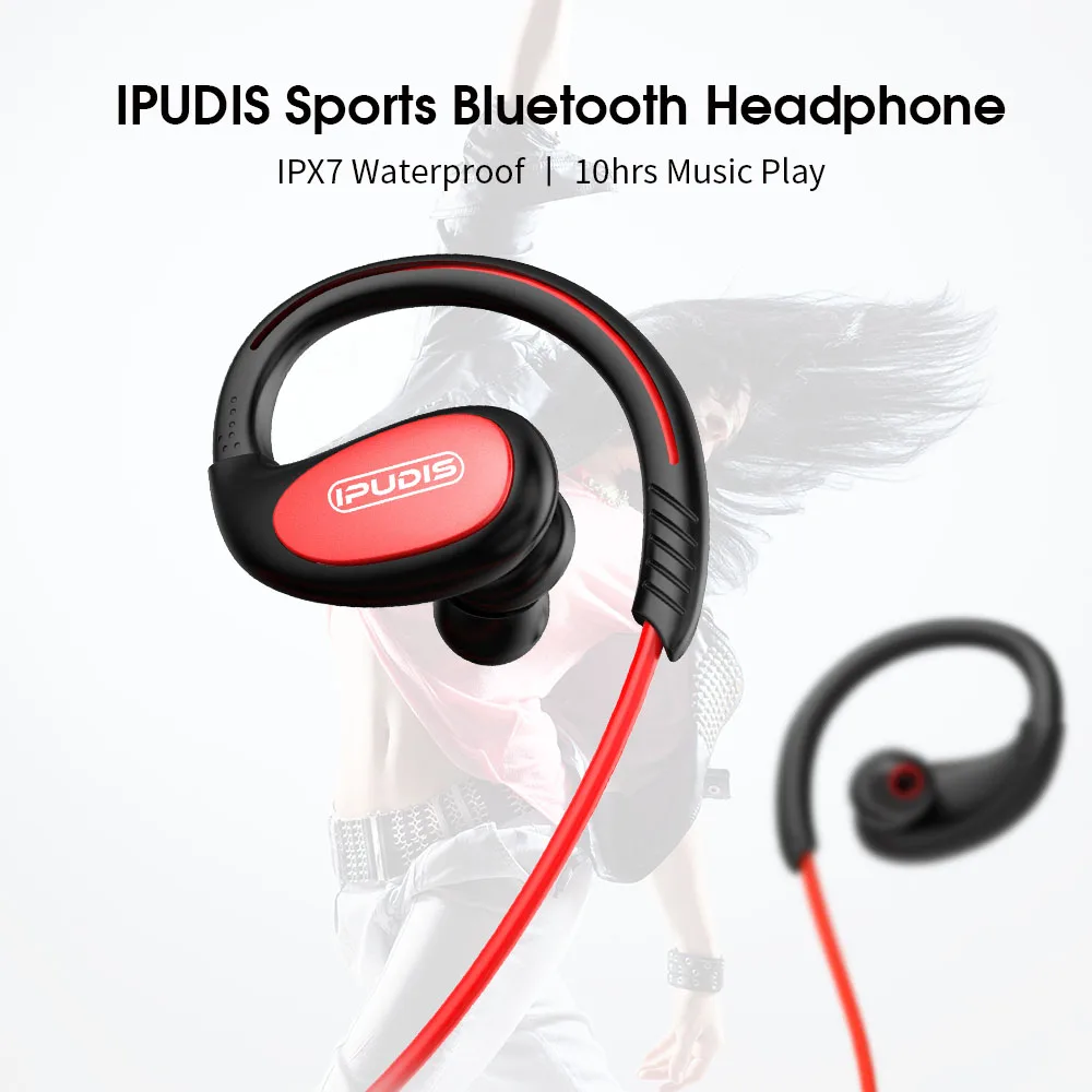 IPUDIS IPX7 водонепроницаемый Bluetooth гарнитура стерео беспроводные наушники ушной крючок Телефон Handfree наушники с микрофоном
