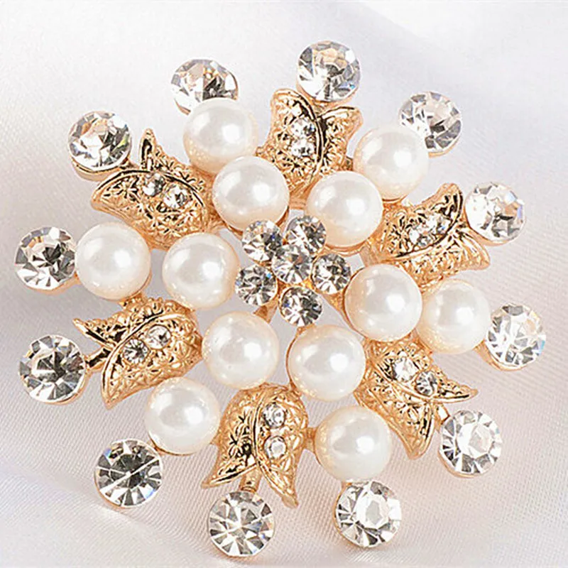 

Gold Color Luxury Flower Clear Crystal Pin Brooches Wedding Bouquet Bridal Brooch Elegant Woman Brooch